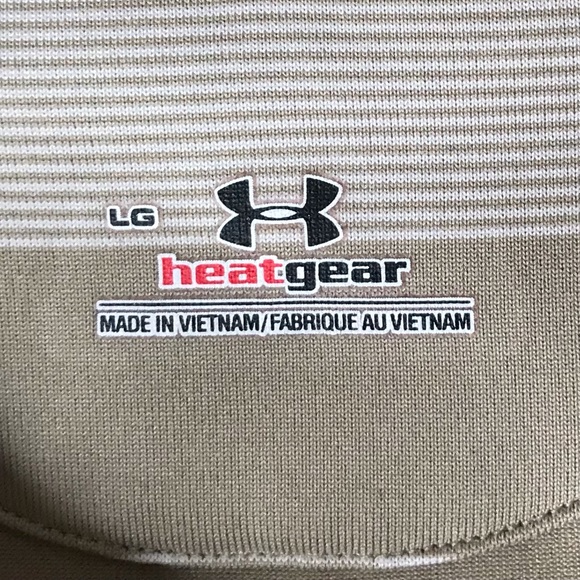 Under Armour UA Polo Golf Shirt Short Sleeve Tan Cream Stripes Men’s Large - Picture 4 of 11